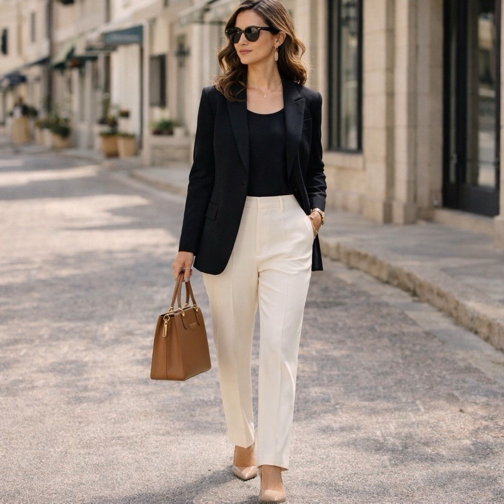 Massimo Dutti Ivory Suit Trousers Pants US 4 EU 36 Straight Leg Career Chic